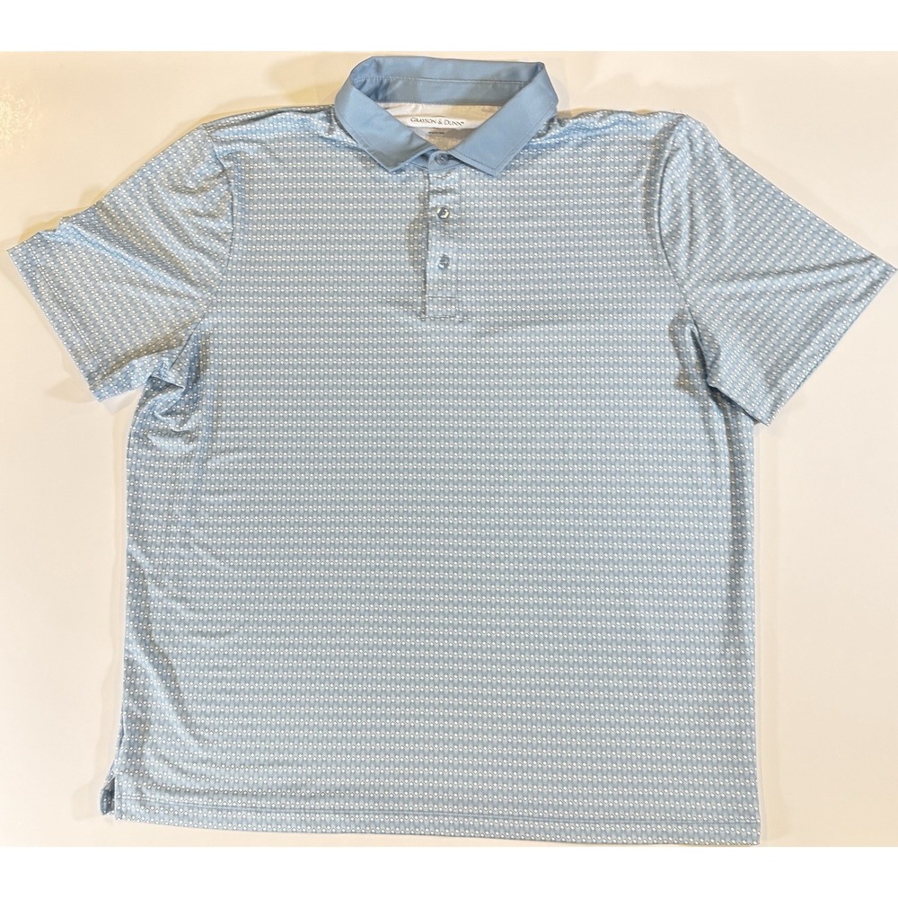 Grayson & Dunn Polo Golf Shirt Blue Floral Performance Stretch Mens XL